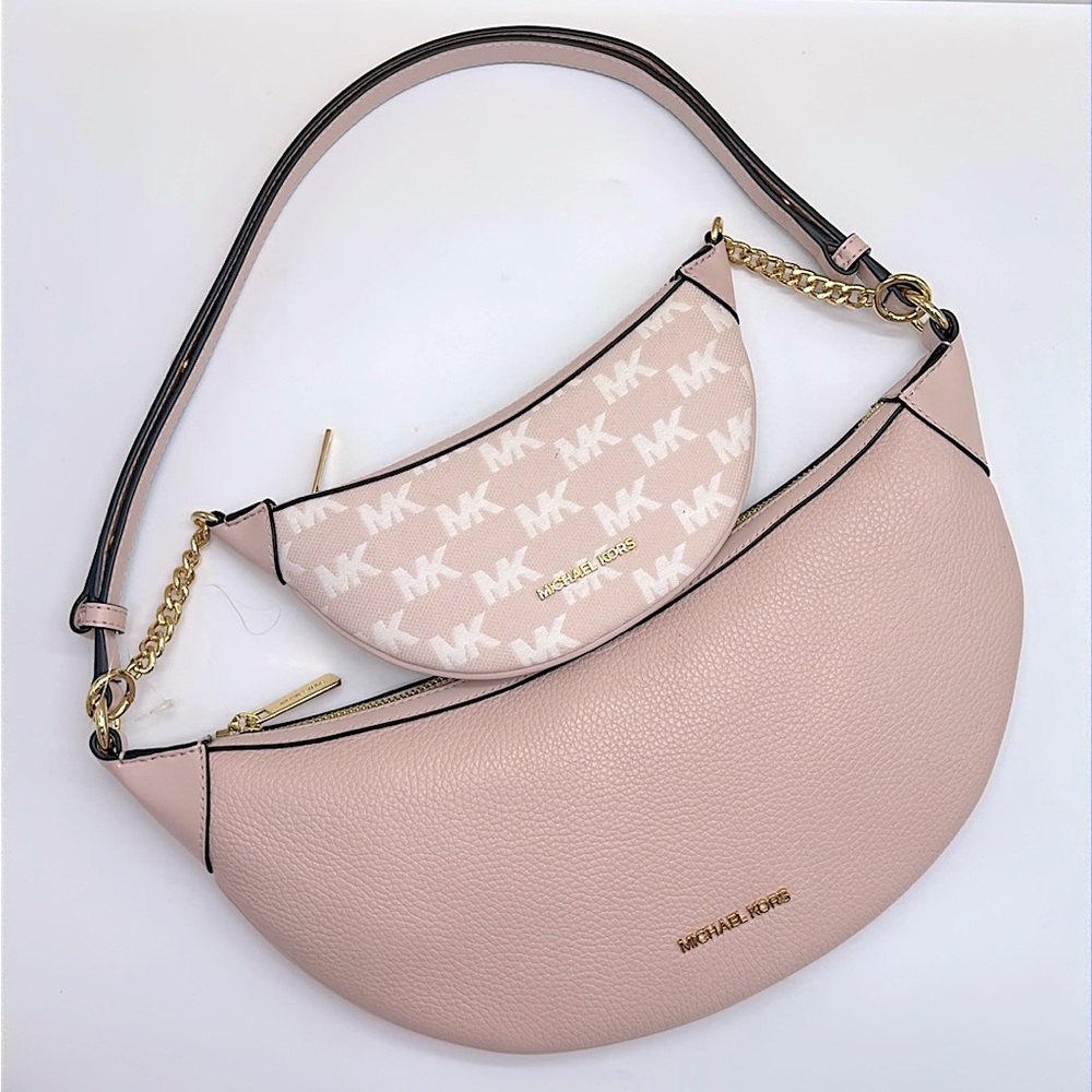 MICHAEL KORS Hollis Medium 2-in-1 Pebbled Leather and Logo Jacquard Shoulder Bag - Picture 3 of 16